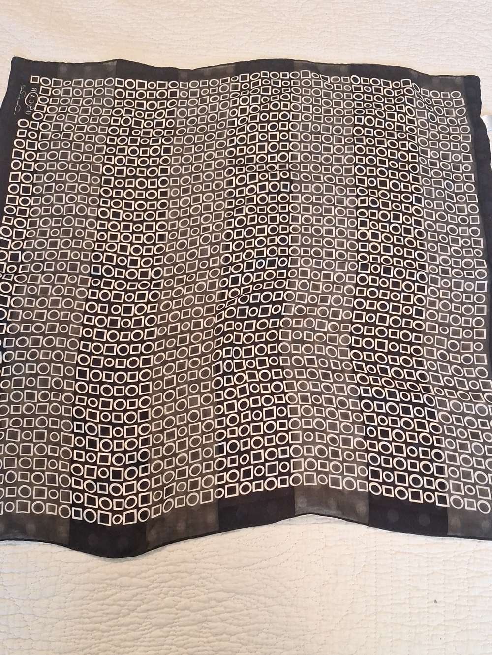 OSCAR DE LA RENTA Silk Scarf Black & White  Handkerchief
